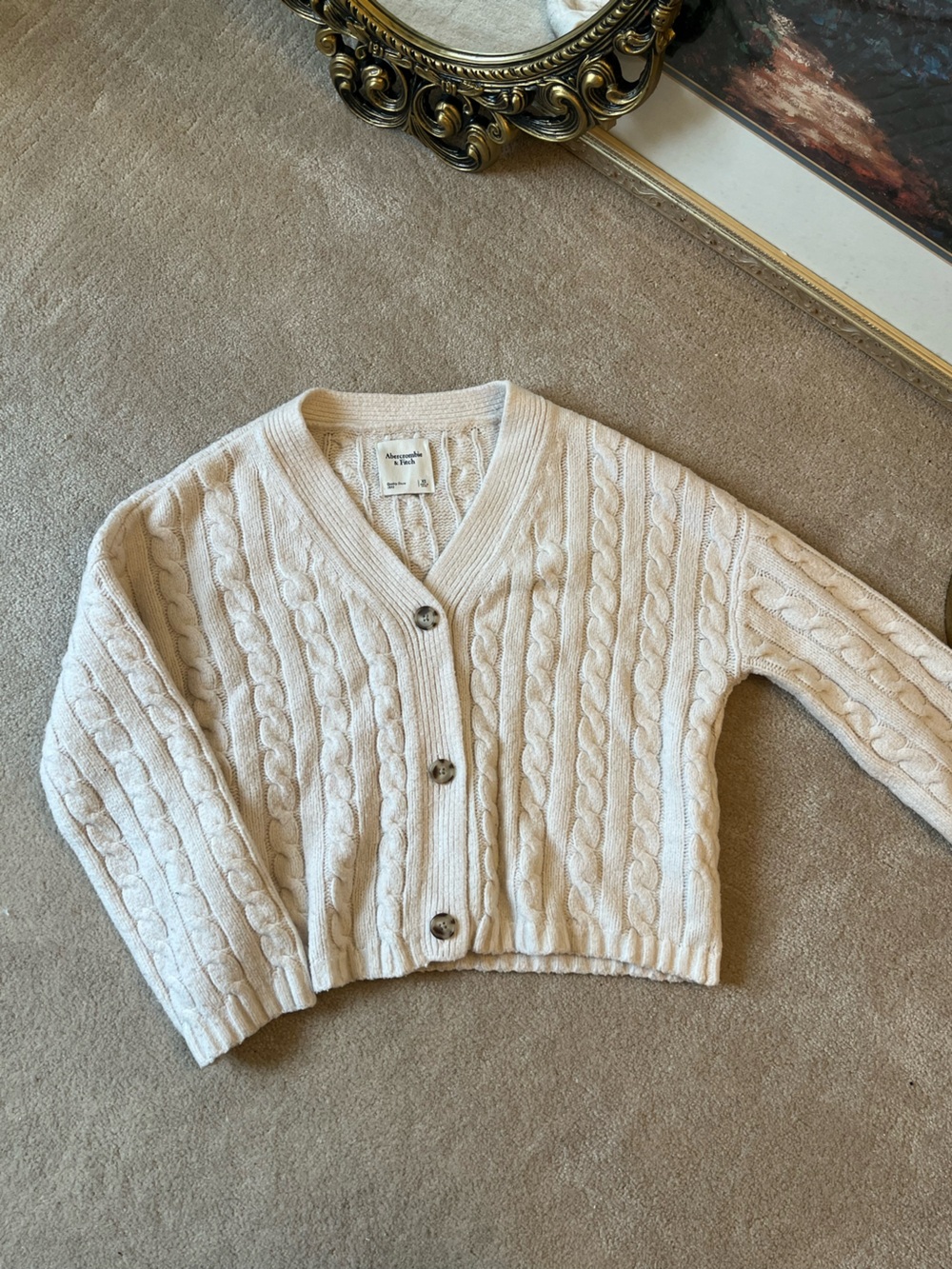 Abercrombie & Fitch Off White Cable-Knit Button Cardigan